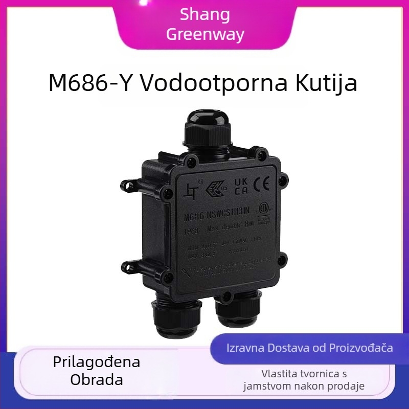 Vanjska vodootporna kutija za spojnice, 1 ulaz 2 izlaza, PA12-4P terminal blok, unutarnje dimenzije 80x70x31 mm, vatrootporan kućište, montaža vijcima s zaključavanjem