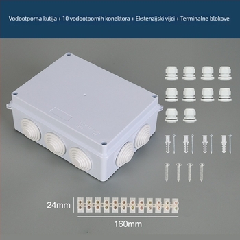 Vanjska vodootporna kutija za električnu distribuciju, ABS poklopac i kućište, IK06 zaštita, lasersko bušenje otvora, ručna ugradnja