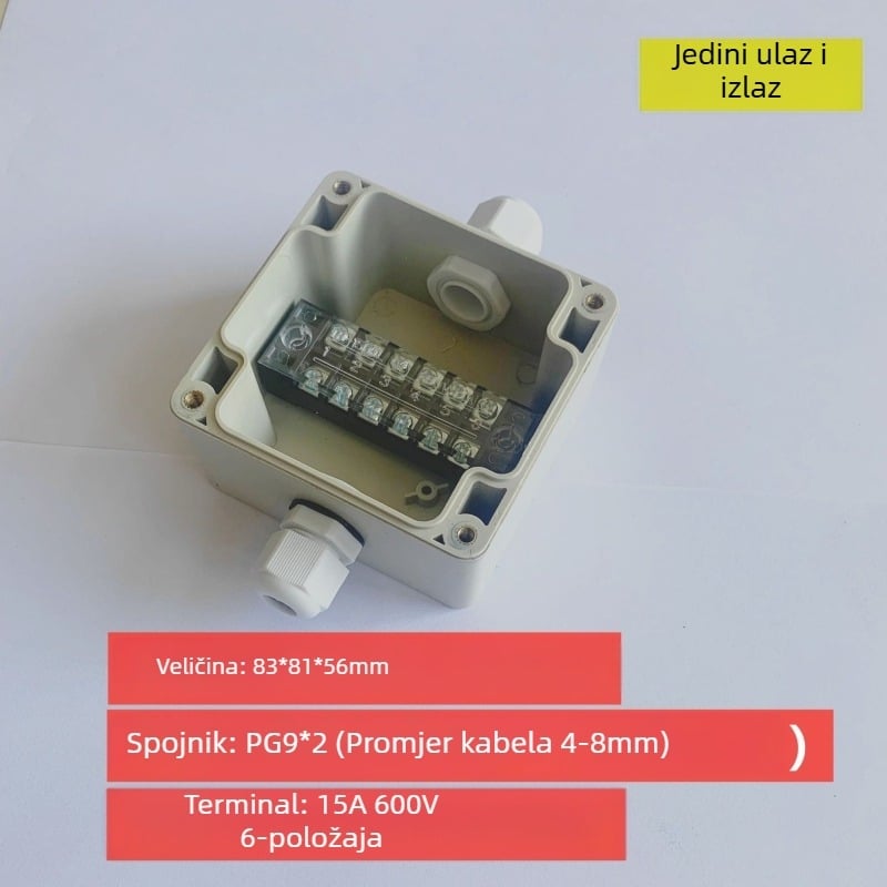 Vanjska vodootporna kutija za spojeve s jednim ulazom i izlazom, IP66, ABS kućište, vijčano pričvršćivanje.