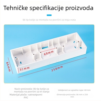 Kutija za spoj tipa 86, s tri utičnice, ojačana, otporna na plamen, univerzalna otvorena kutija za prekidač i utičnicu