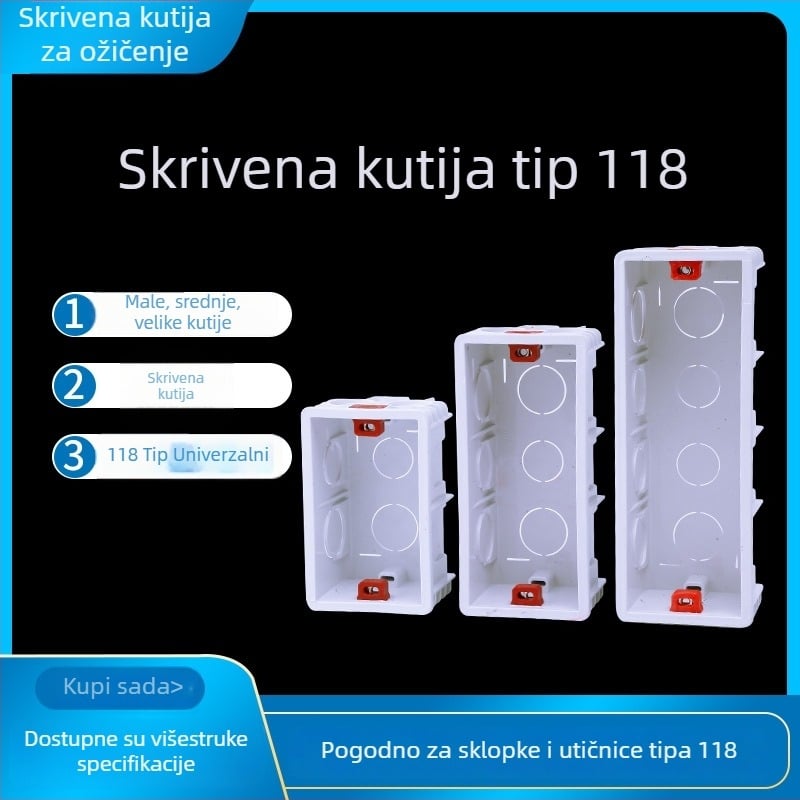 118-tipa skrivena električna kutija za kućne prekidače i utičnice, baza za skriveno ožičenje i kabelski kanal, crveno i bijelo