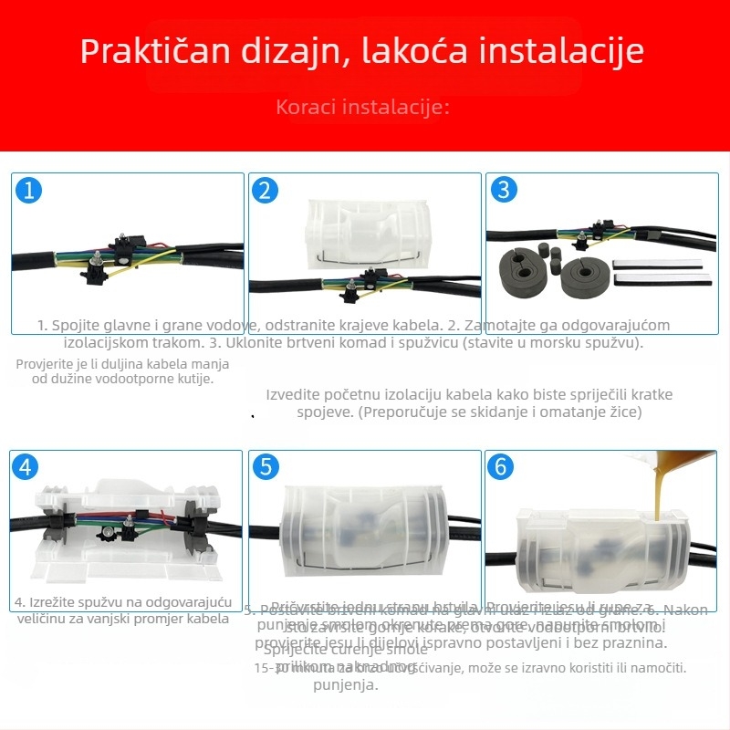 Zemljana kutija za spojeve kablova ulične rasvjete, model GNYT-M5, marka Gannan, vodootporna, ljepilo 2000 g, 1 ulaz / 2 izlaza