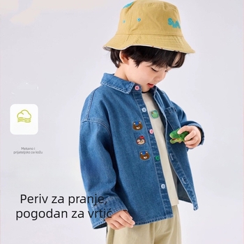 Dječja oprana traper jakna s reverom, dugi rukavi, proljetno-jesenski ležerni vanjski komad odjeće, pamuk 91–95%