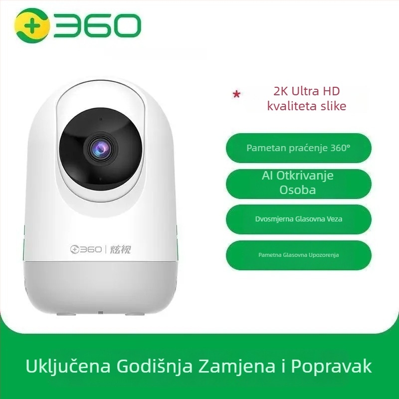 360° unutarnja kamera za nadzor s rotacijom i nagibom, 1080p, 4 mm širokokutna, Wi‑Fi, daljinski pregled
