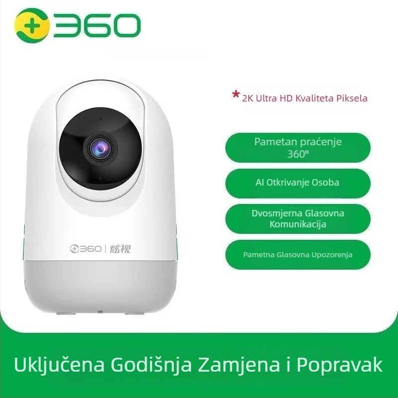 360° unutarnja kamera za nadzor s rotacijom i nagibom, 1080p, 4 mm širokokutna, Wi‑Fi, daljinski pregled
