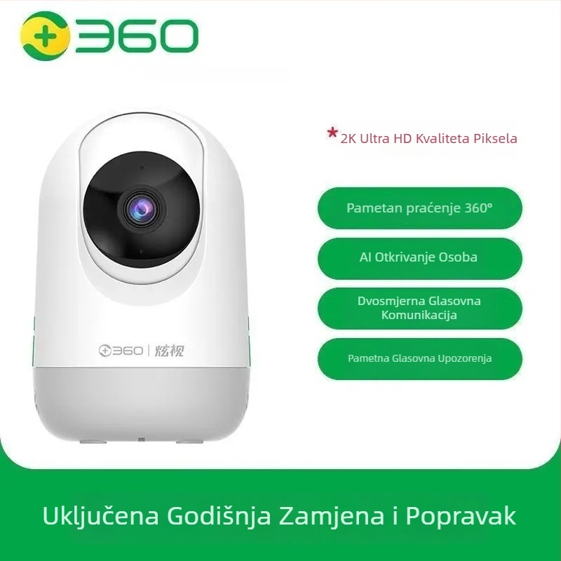 360° unutarnja kamera za nadzor s rotacijom i nagibom, 1080p, 4 mm širokokutna, Wi‑Fi, daljinski pregled