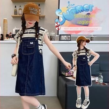 Dječji denimski dvodijelni set, ljeto 2025, pamuk, korejski stil, kratkih rukava