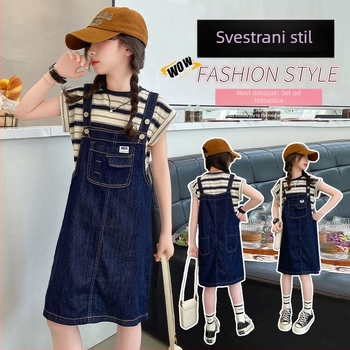 Dječji denimski dvodijelni set, ljeto 2025, pamuk, korejski stil, kratkih rukava