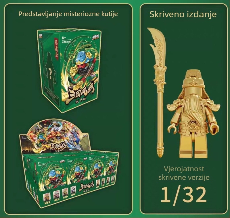 Kocke za slaganje – Verzija oklopa Tri kraljevstva, Water Margin heroj – kutija iznenađenja, edukativni DIY minifigura model, ABS plast, uzrast 7–14 godina