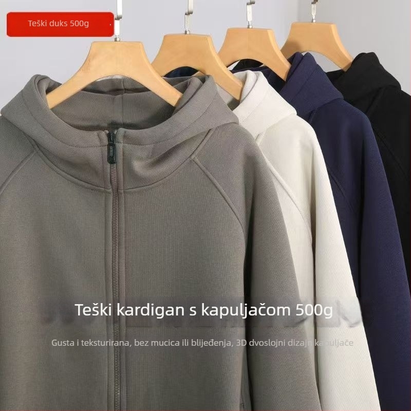 500g težak kapuljačasti kardigan s zatvaračem od pamuka, muški casual komad, jesen 2024
