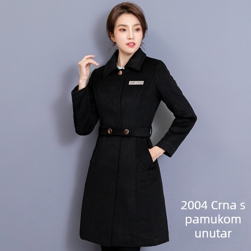 Unisex poslovni kaput od smjese pamuka i poliestera, odvodi vlagu, srednja duljina, uski kroj, za hotel i ured, jesen-zima-proljeće