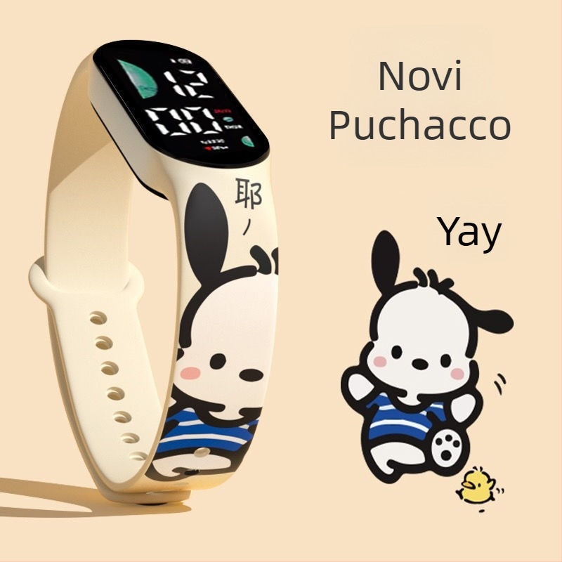 Elektronički sat s crtićem Pacha Dog, za učenike, LED zaslon, silikon remen, pravokutni brojčanik, vodootporan do 10 m