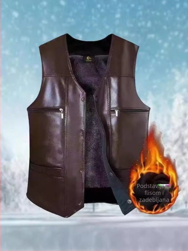 Muška vesta s flis podstavom, debela, V-izrez, minimalistički casual stil, svestrana uporaba