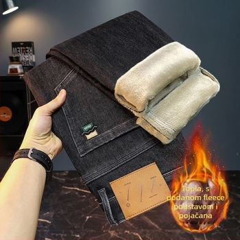 Muške traperice ravnog kroja, zimska fleece podstava, 60% pamuk, zatvarač