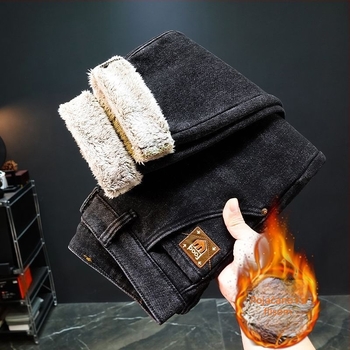 Muške traperice s fleece podstavom, ravni kroj, srednji struk, zip zatvarač