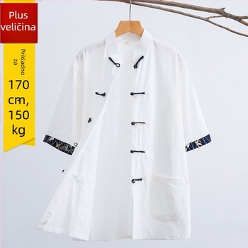 Muška ljetna košulja s kratkim rukavima, kineskog stila, vertikalni kopčasti ovratnik, pamuk-mješavina (65% pamuk)