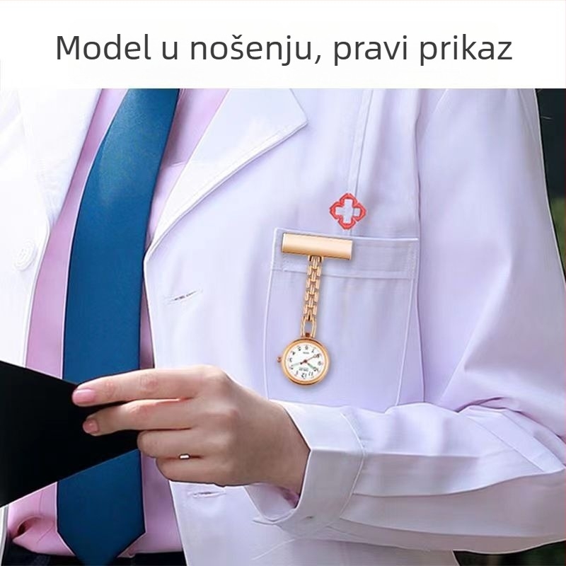 Zdravstvena sestrinska džepna sat s graviranjem, kvarcni mehanizam, vodootporan do 10 m, metalno kućište i remen