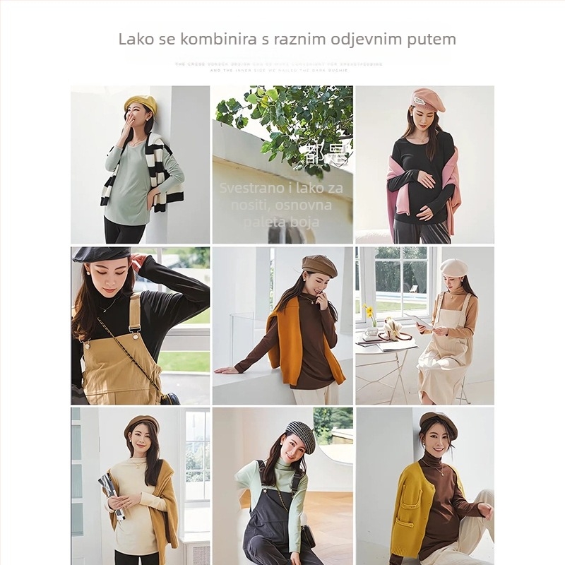 Trudnička osnovna majica – proljeće-jesen 2025, uski kroj, dugi rukavi, poliestersko-spandex smjesa, 90–95% poliestera