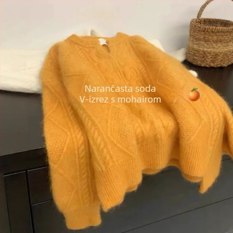 Ženski ultra-tanki pulover od kože koze, pleteni, dugi rukavi, gradski stil, visok struk