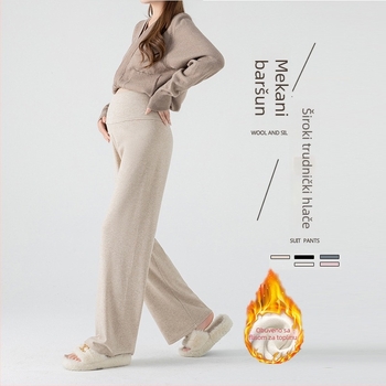 Trudničke hlače za jesen-zimu, široki kroj, mekan pad, 80–90% pamuka, spandeks <30%, mikroelastičnost, 2025