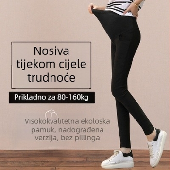 Trudničke hlače s potporom trbuha, tkanina od pamuka-mješavine, uski kroj, 71-80% pamuka