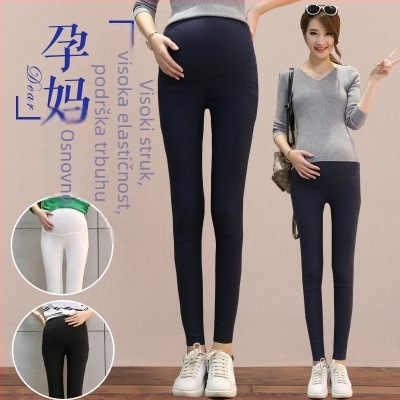 Trudničke hlače s potporom trbuha, tkanina od pamuka-mješavine, uski kroj, 71-80% pamuka