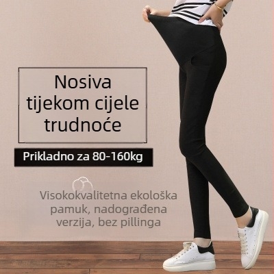 Trudničke hlače s potporom trbuha, tkanina od pamuka-mješavine, uski kroj, 71-80% pamuka