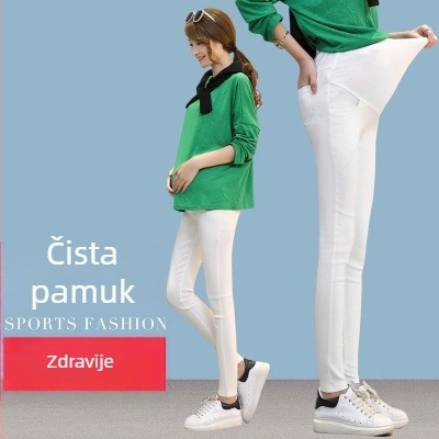 Trudničke hlače s potporom trbuha, tkanina od pamuka-mješavine, uski kroj, 71-80% pamuka