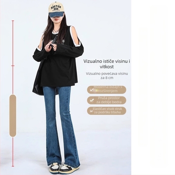 Trudničke hlače od denima s visokim elastičnošću, mikro-flare kroj, podrška za trbuh (Denim 95%+, sve sezone)