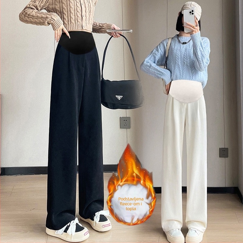Trudničke hlače, široke nogavice, fleece podstava, pamuk-poliester s elastanom ispod 30%, potpora trbuha, dugo, slobodan kroj (Proljeće 2023)