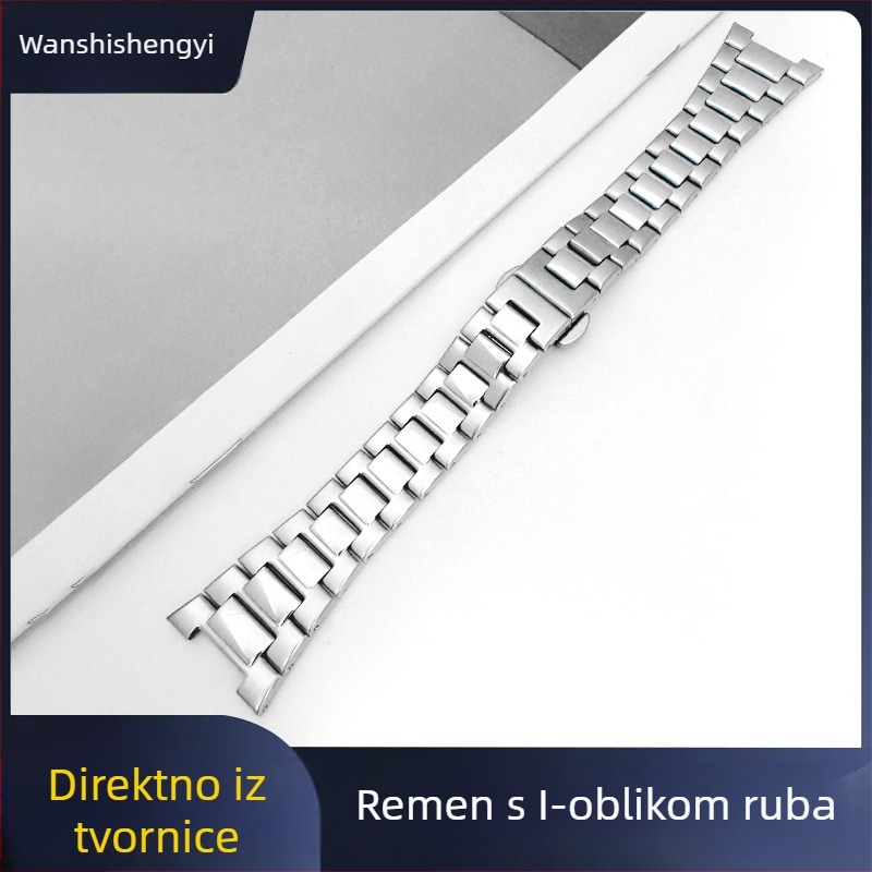 Kaiš za sat od nehrđajućeg čelika s kopčom leptirovog oblika, rub u obliku slova I, svestran minimalistički stil