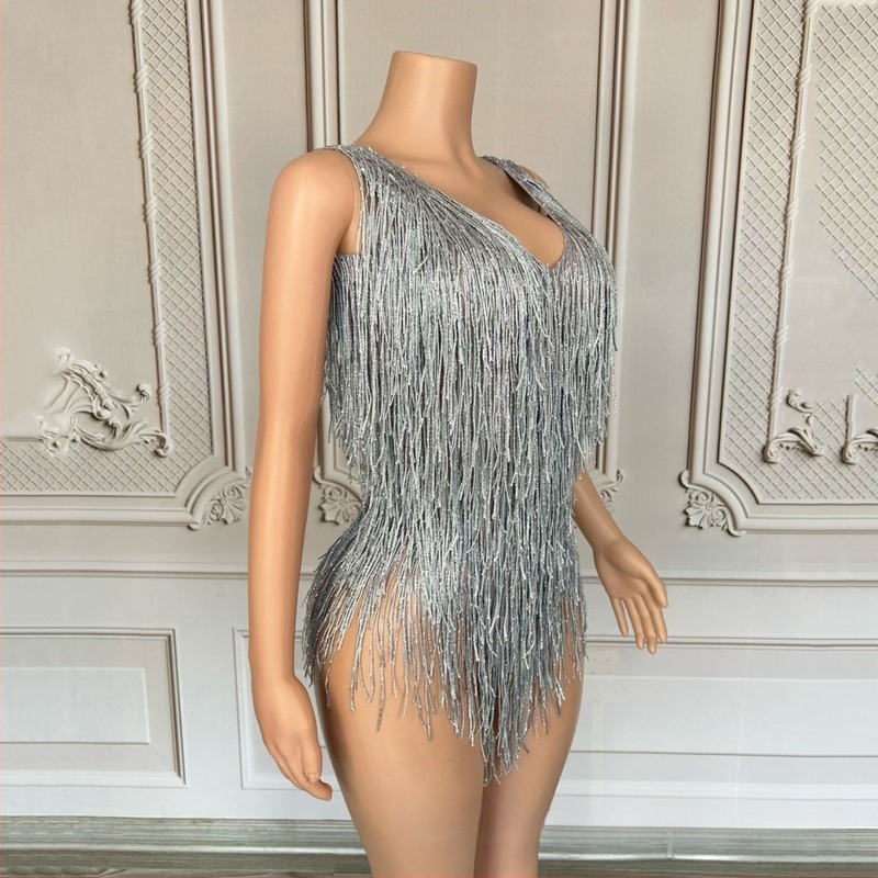 Body za ples s V-izrezom, od elastičnog spandeksa, slojeviti resi