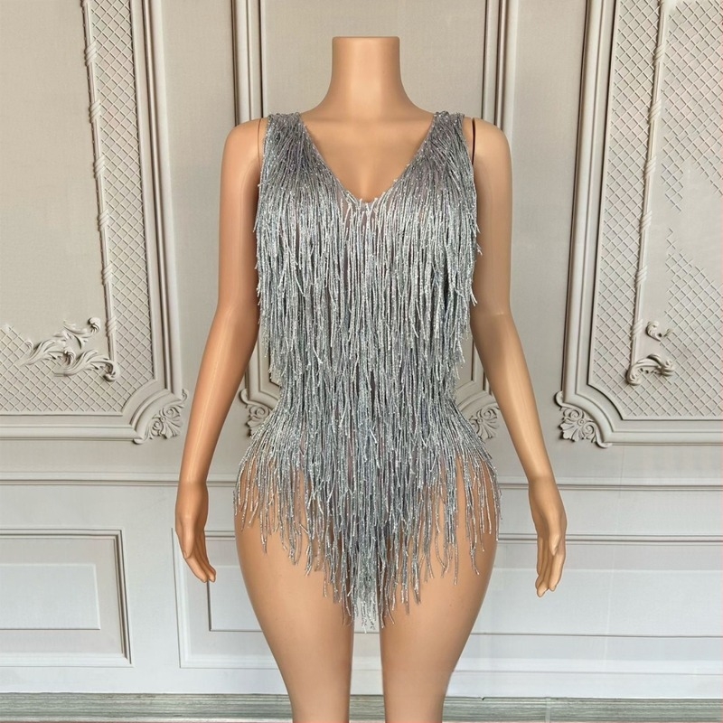 Body za ples s V-izrezom, od elastičnog spandeksa, slojeviti resi