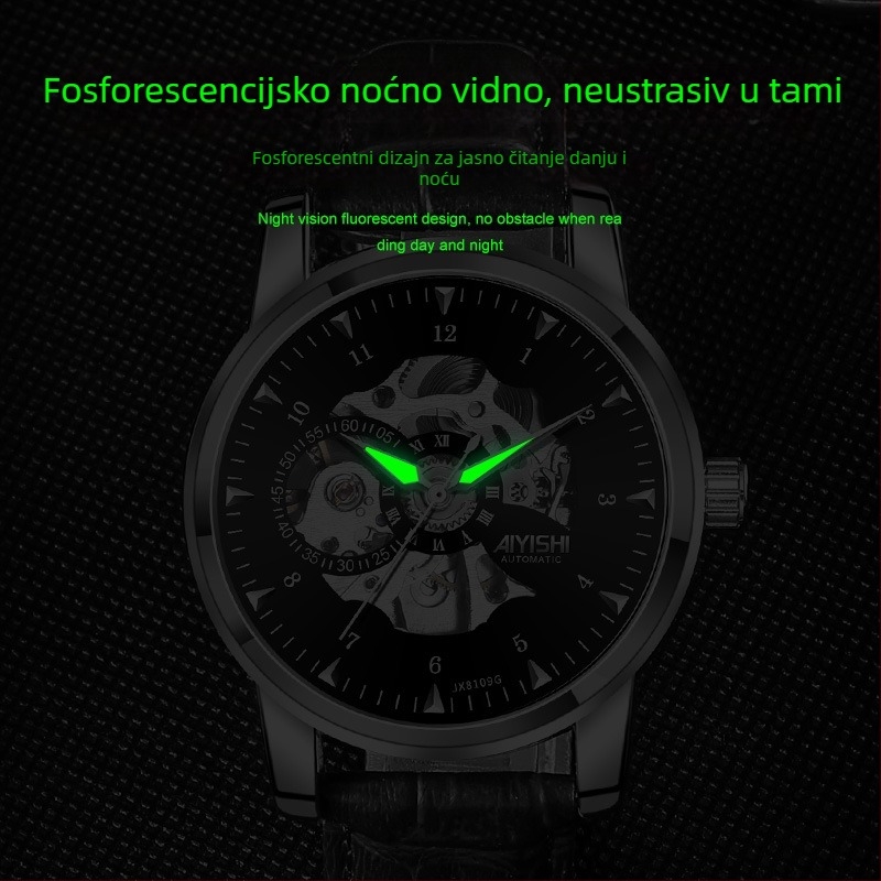 Muški automatski skeletni sat - skelet dizajn, vodootpornost 30 m, luminescentan, kućište od legure