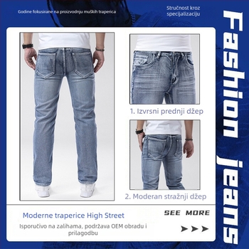 Muške traperice denim s srednjim porastom, pamuk-elastan, ravni kroj, svestrane