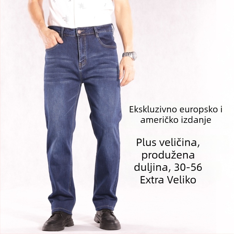 Muške traperice ravnog kroja s elastičnošću, visoki struk, pamuk denim, svakodnevno nošenje