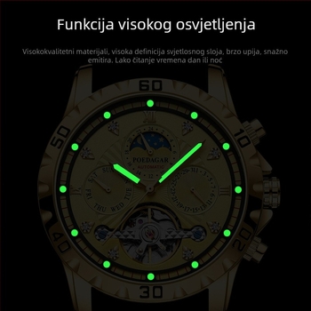 Mehanički muški sat, vodootporan do 50 m, 42 mm brojčanik, kućište i nehrđajući čelik, tourbillon i faze mjeseca