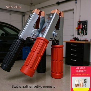 Klem baterije – aligator klips, čisti bakar, visok protok, model A04, za spajanje baterije na izvor napajanja