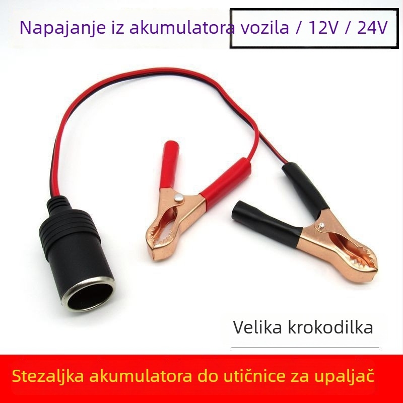 20A krokodilska klipsa za ženski priključak za auto upaljač – napajajući kabel za automobilsku bateriju