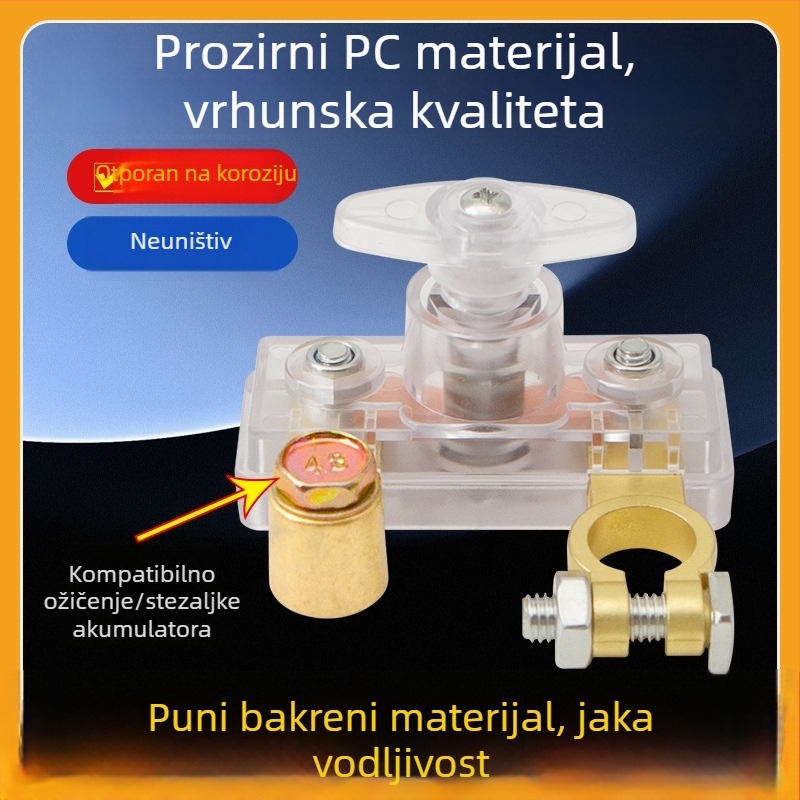 Isključiva sklopka za bateriju automobila, prozirno kućište, mali glavni prekidač, bakreni negativni terminal