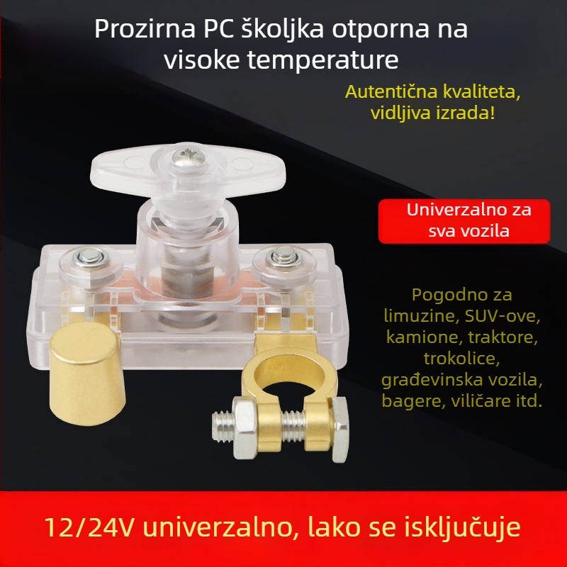Isključiva sklopka za bateriju automobila, prozirno kućište, mali glavni prekidač, bakreni negativni terminal