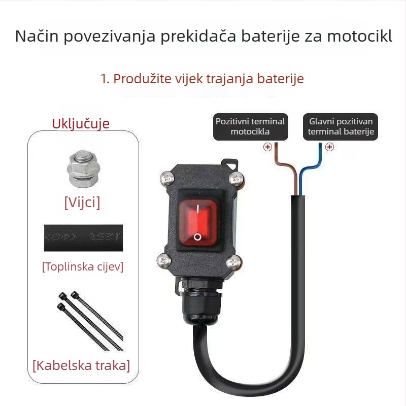 Prekidač za odvajanje baterije, vodootporan, jednopolarni, za dvostruko hlađene motocikle s tekućim hlađenjem