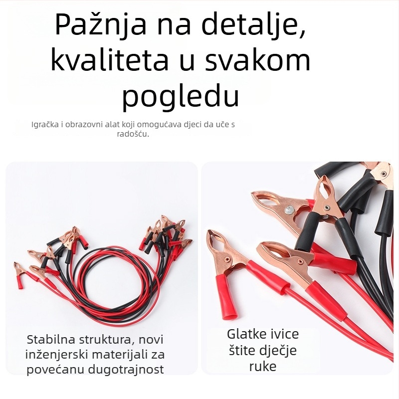 Vodič s krokodilskim klipsama, gumom obložen, bakreno jezgro, za studentske fizičke i električne eksperimente