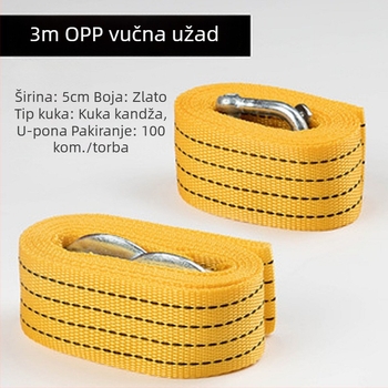 Auto vučna užad s velikim kukom (BOASE, 3 t nosivost, plosnato polipropilensko uže)
