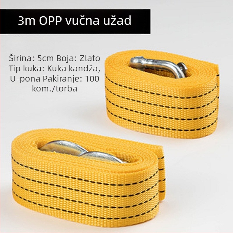 Auto vučna užad s velikim kukom (BOASE, 3 t nosivost, plosnato polipropilensko uže)