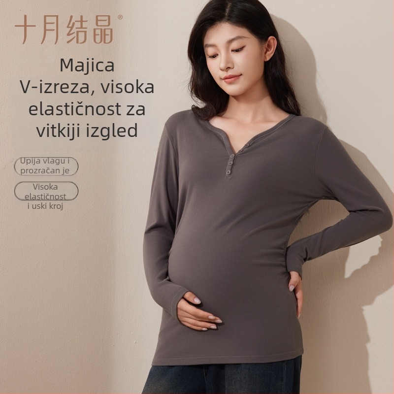 October Crystal majčinski top s V izrezom za jesen/zimu, bazni sloj s toplinom poslije poroda