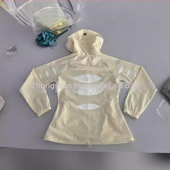 Ručno izrađeno odijevanje s UPF50+ zaštitom od sunca, kapuljačom, prozračnim Ice Silk materijalom, zatvarač, bočni džepovi, ljetna sportska odjeća