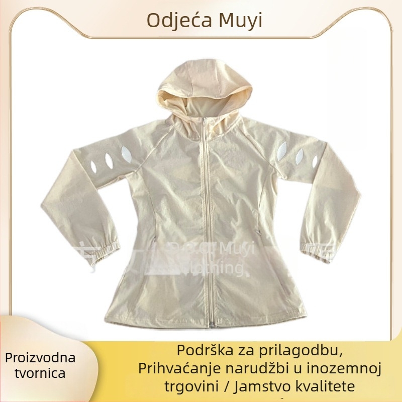 Ručno izrađeno odijevanje s UPF50+ zaštitom od sunca, kapuljačom, prozračnim Ice Silk materijalom, zatvarač, bočni džepovi, ljetna sportska odjeća