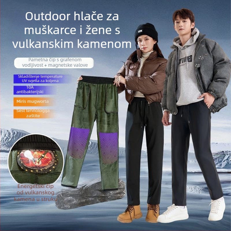 Zimske planinske hlače s fleece podstavom i zaštitom koljena, za muškarce i žene, uski kroj, srednje visok pojas, poliester