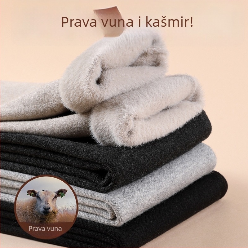 Unisex hlače od vune s fleksi podstavom za zimu, visok pojas, uski kroj, pleteni velur